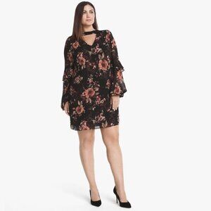 2/$30 White House Black Market Floral Print Ruffle Choker Shift Dress XXS #A0662